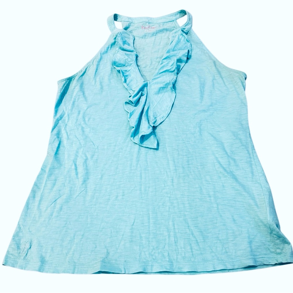 Cute and comfy Lily Pulitzer, blue tank with ruffles. SzL, barely worn!